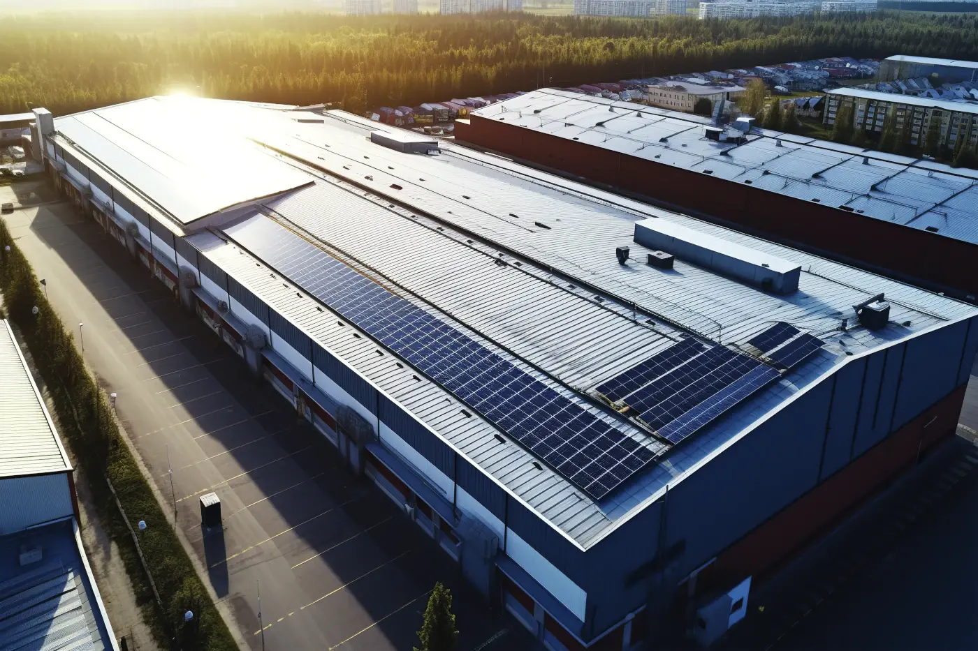 usine recouverte de panneaux solaires