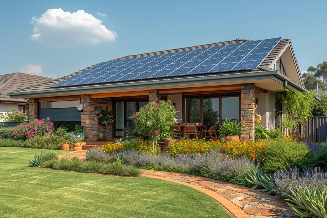 Maison de campagne avec des panneaux solaires