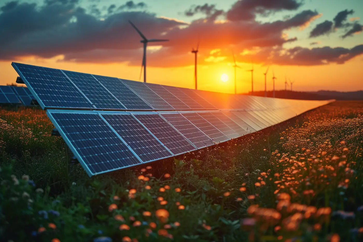 panneaux solaires et éoliennes