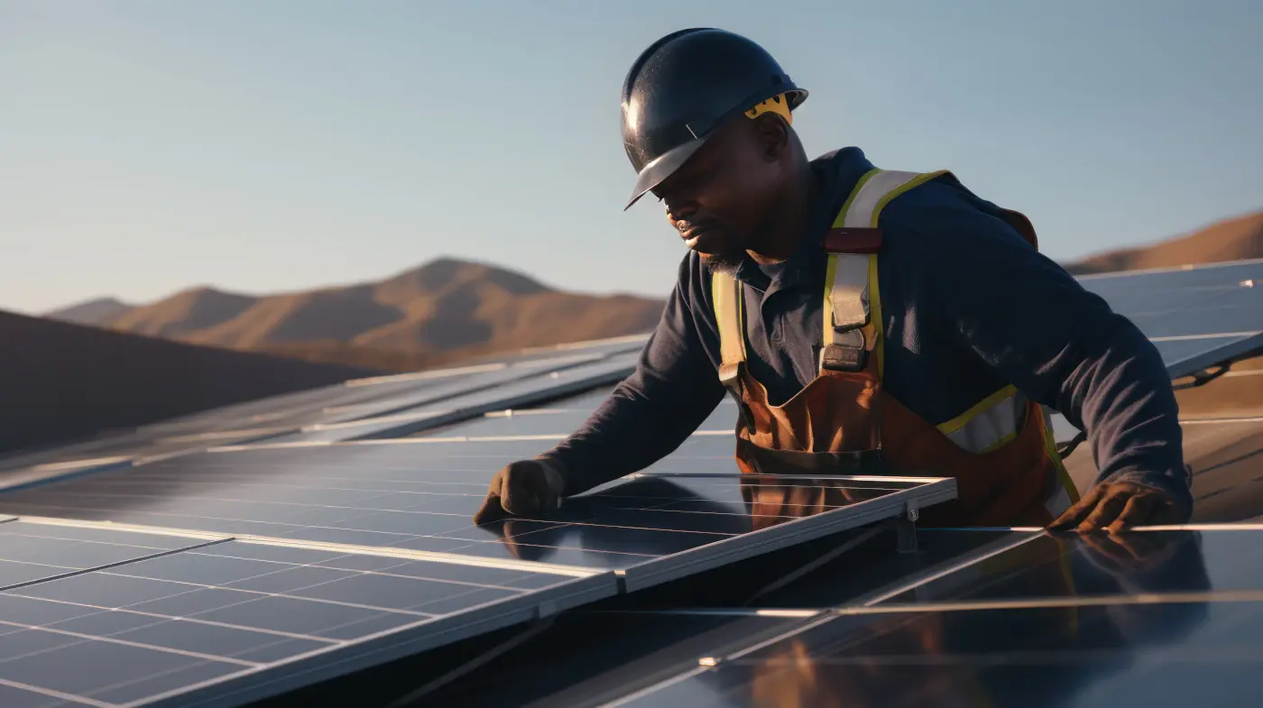 Un technicien vérifie la maintenance des panneaux solaires