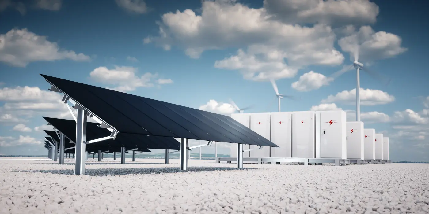 photo futuriste de panneaux solaires en silicium noir dans une base de stockage d'énergie renouvelable