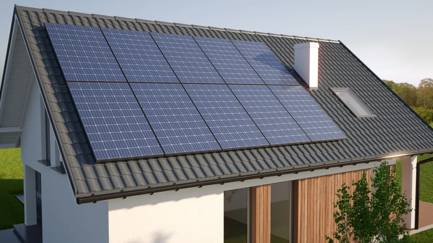 Maison avec 10 panneaux solaires 6KW